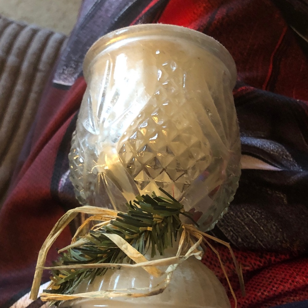 Holiday Pine & Glass Decorative Candle Holder - Cream